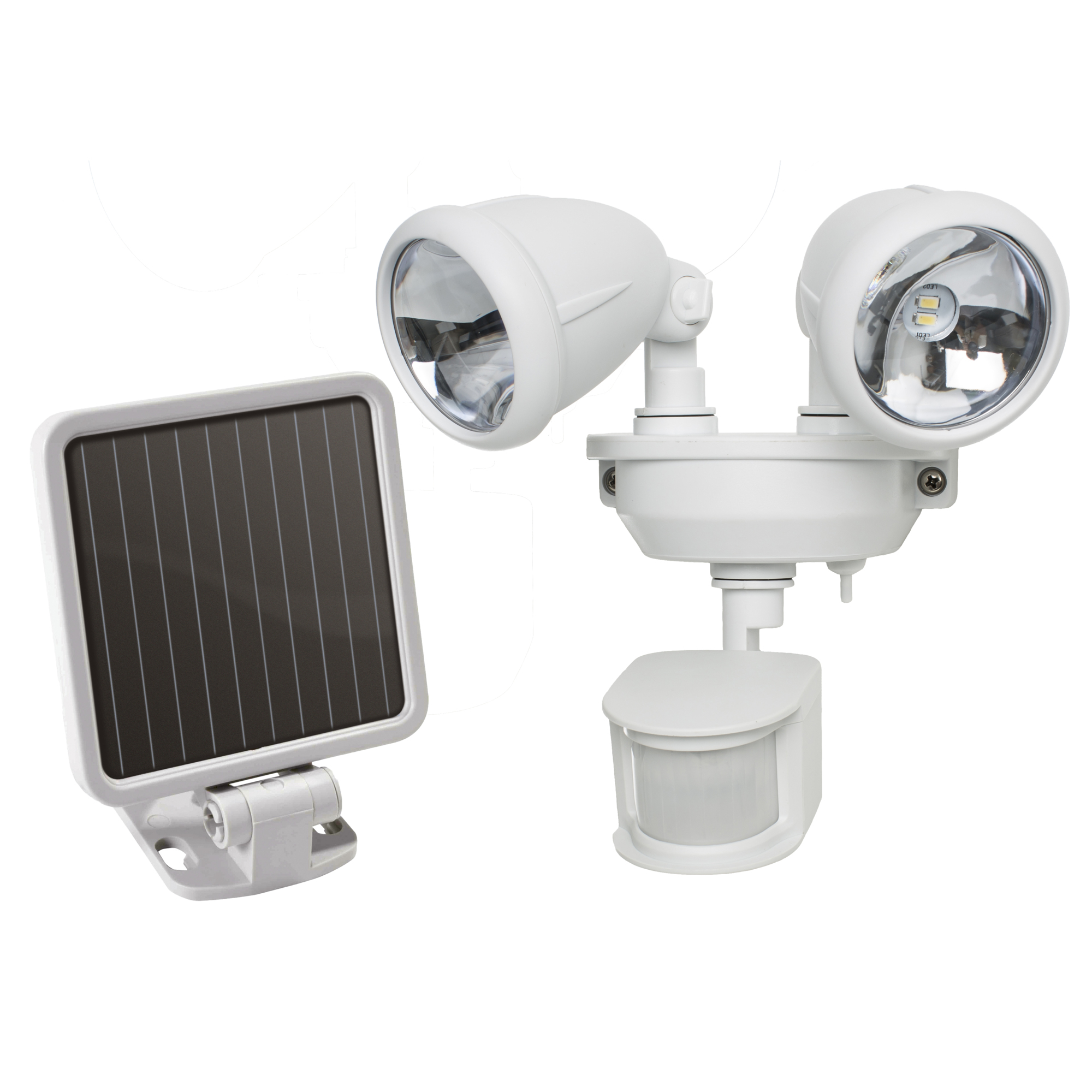 Maxsa Innovations Solar-Powered Dual Head LED Security Spotlight - 160 Lumens, Motion Activated, Off-White, Model# 44218